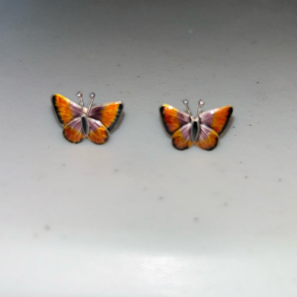 Enamel Colorful Butterfly Stud Earrings of the Eltham Copper Butterfly Species